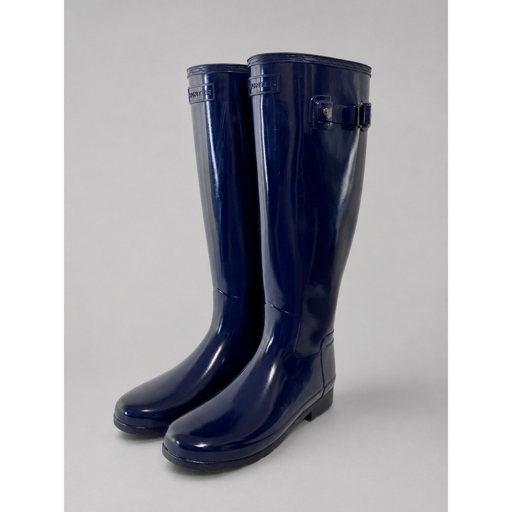 Hunter Original Tall Gloss Rain Boots Women 8 Navy Blue Waterproof Festival